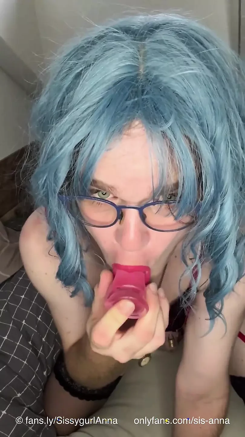 Sissy Anna Talking to Daddy While Sucking Dildo
