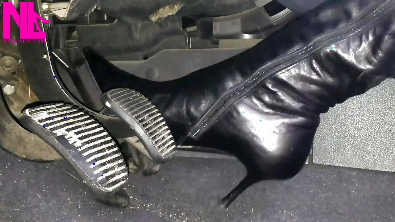 Pedal Pumping and Unzipping My Black Leather High Heeled Boots