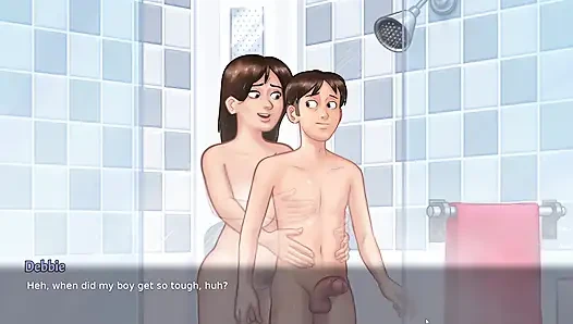 Stepson shower with MILF Stepmom Debbie and had kinky session (Summertime Saga)