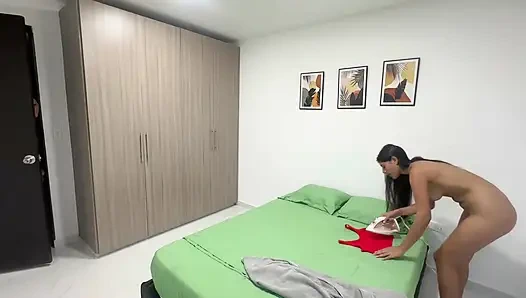 Latin man with huge cock penetrates Latin girl's pussy tightly until he cums inside her.