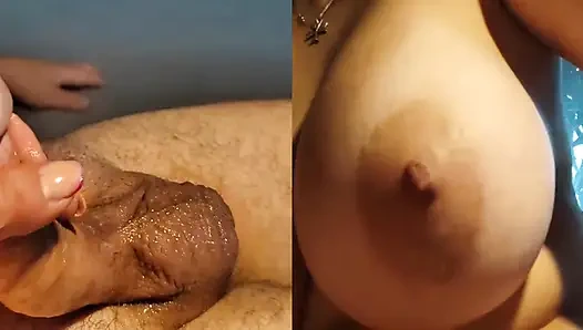 New Format Close up Video. Touching Perfect Natural Tits While Stepsister Masturbate My Lubed Penis. Huge Cumshot.