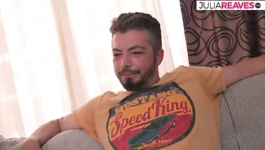 MILF sucks a huge cock then gets fucked as her boyfriend watches