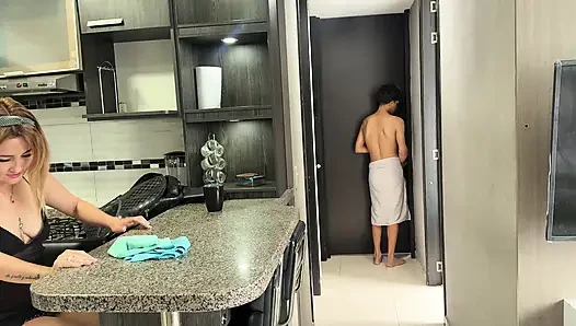 I discover that my stepson is a jerk and I help him control the urge with my rich ass