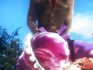 Une soubrette de Kokoro exhibe ses énormes seins - animation