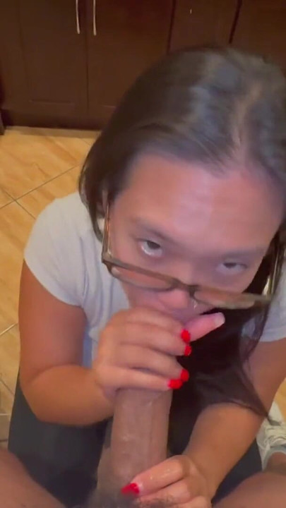 sexy asian girl giving sloppy blowjob on knees CUMSHOT FACIAL | Clip 1