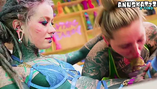 Tattooed Latex Lesbians Go Wild with Strap-On Pounding, Hot German Dirty Talk