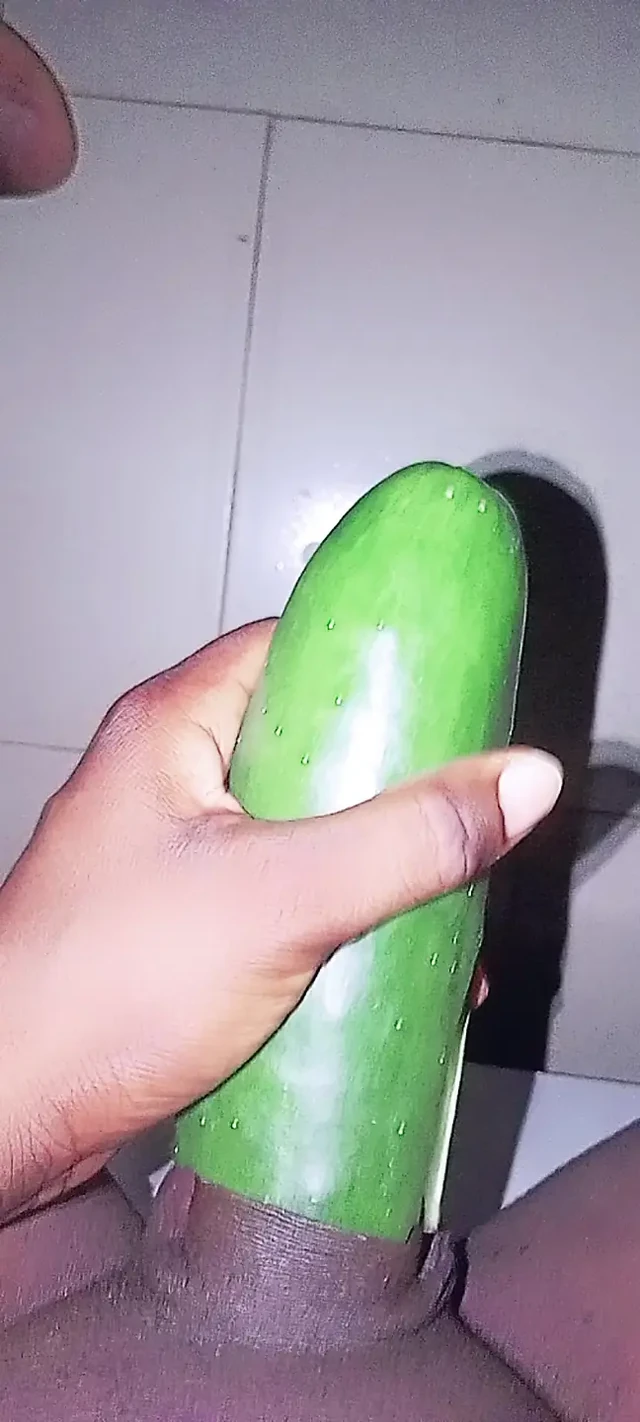 Black dick fuck a cucumber cum