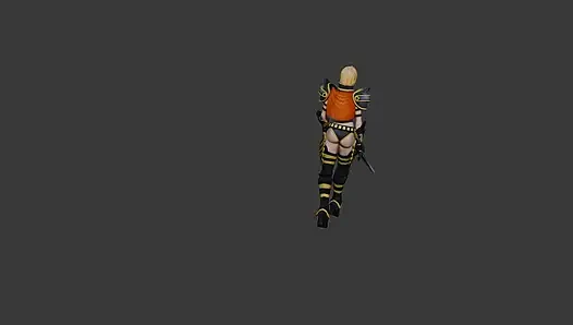 A warrier woman walking with a sword