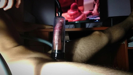 CUMSHOT edging and teasing big cock with PUMP and TOYS