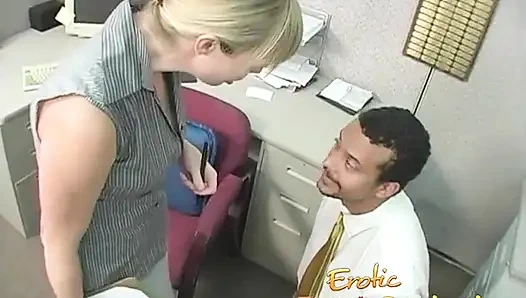 Femdom milf jizzed on feet after slave jerking his black cock