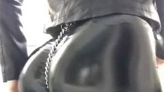 Sensual leather leggings tight ass!!! hot!!!