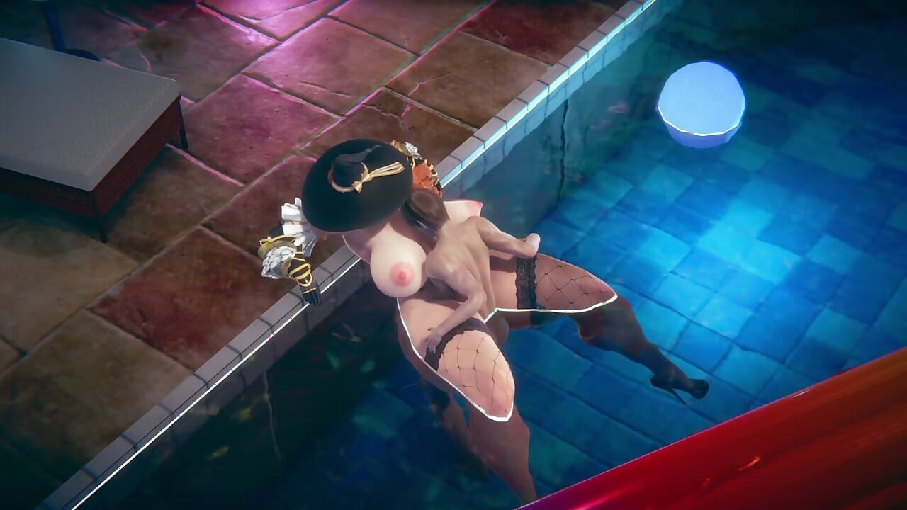Follando a una bruja elfica grandota en la piscina: 3d hentai
