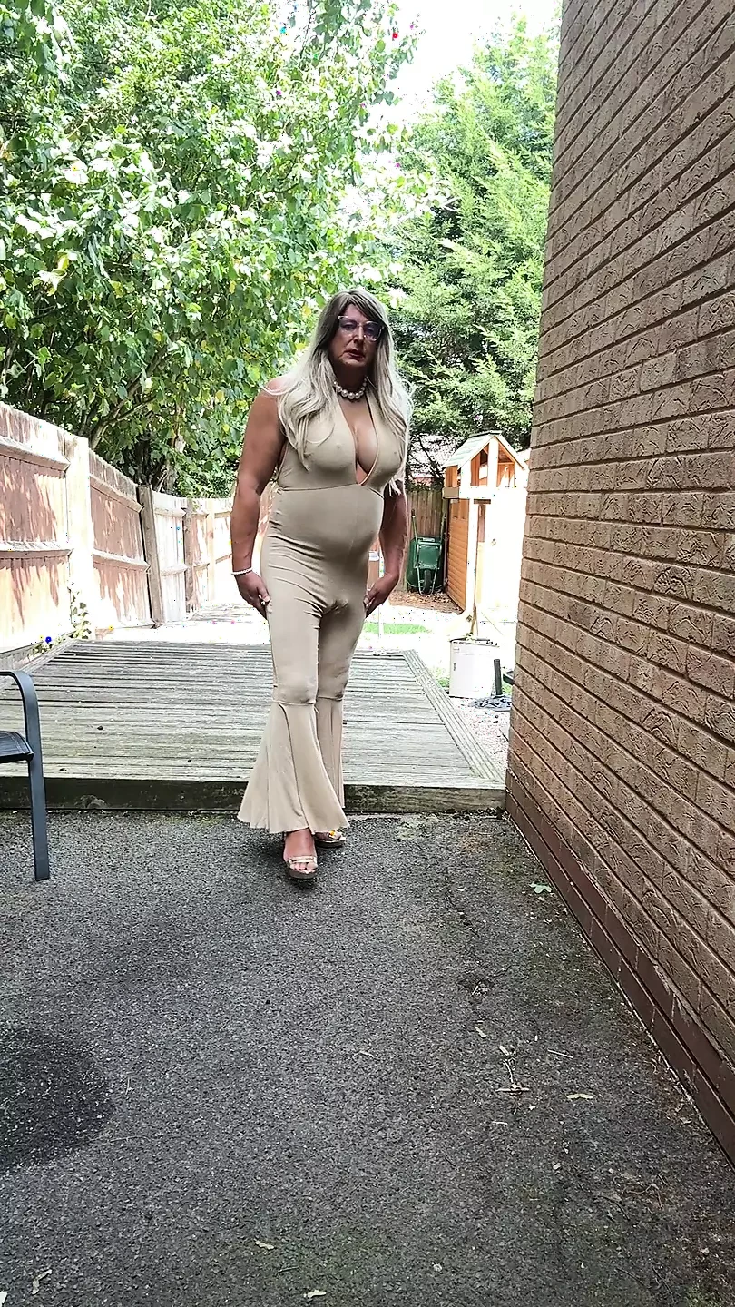 Sexy Crossdresser kellycd2022 in gold stretchy catsuit and heels