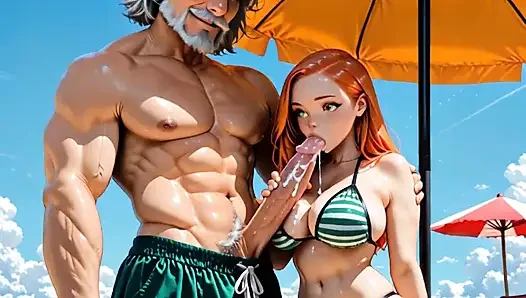 Mommy braucht zu lange im Wasser, also bediene ich mich an Papis Eis am Stiel (KI-generiert)