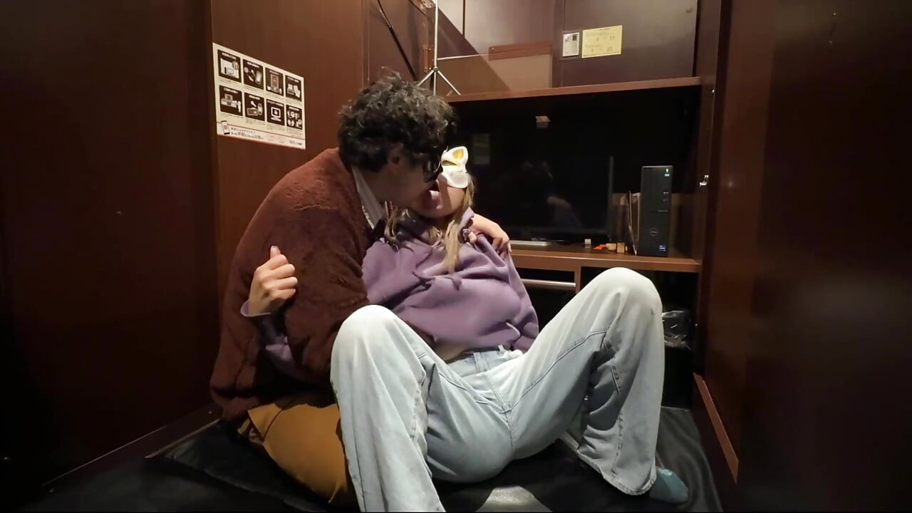 Ntr at an Internet Café - Her Husband Is Nearby While She Gets an Anal Creampie