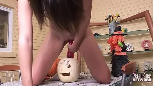 Cute brunette fucks herself on my dining table
