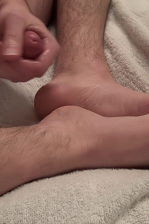 Straight Guy Blasts Thick Ropes of Cum All Over His Smooth Feet Close-up