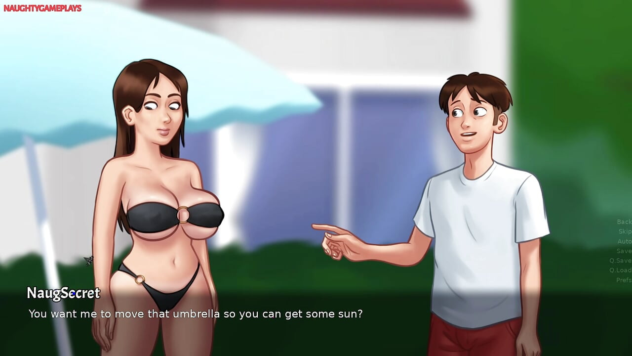 Summertime Saga Part 30 af DarkCookie - MILF Værtinde sutter hans enorme pik og giver ham et godt fodjob