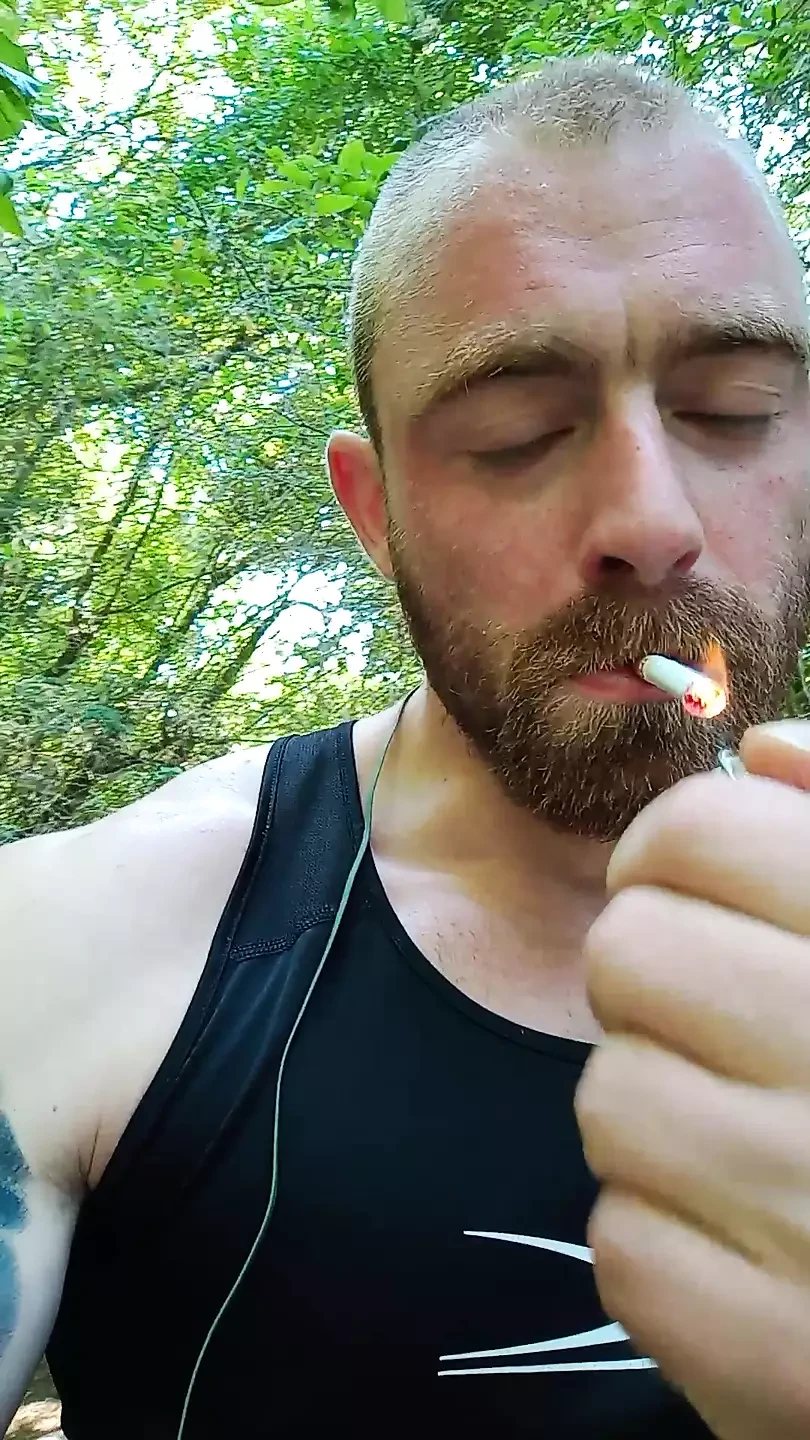 Muscular guy is walking and masturbate outdoor