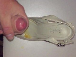 Cumming in Nude High Heel Peep toe Shoes