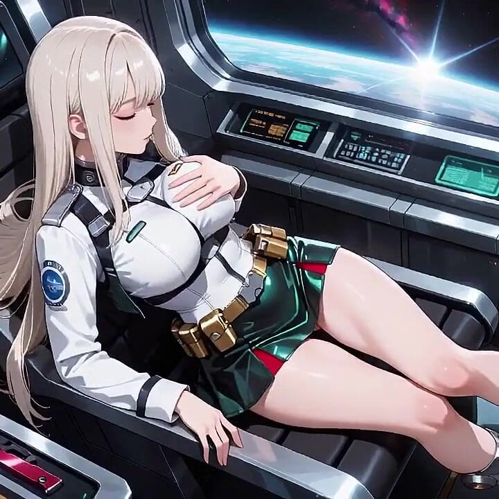 Private Moments Inside the Futuristic Spaceship Where Her White Uniform Is Stretched to Perfection