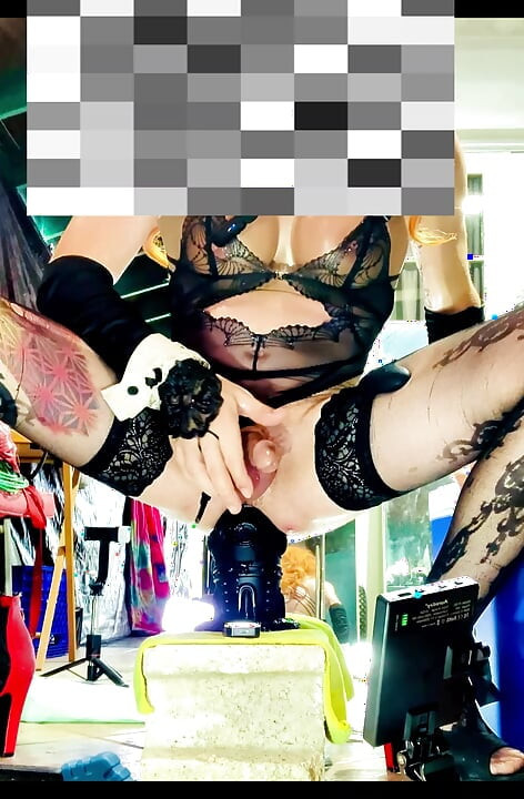 Cute Femboy in Black Lingerie Fucking Anal Monster Dildo