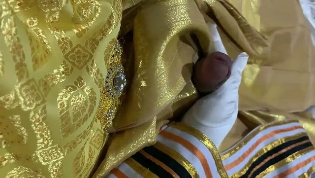cum in gold dress and gown