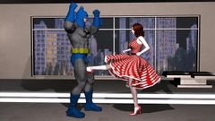 Rita Farr kicks Batman in the balls