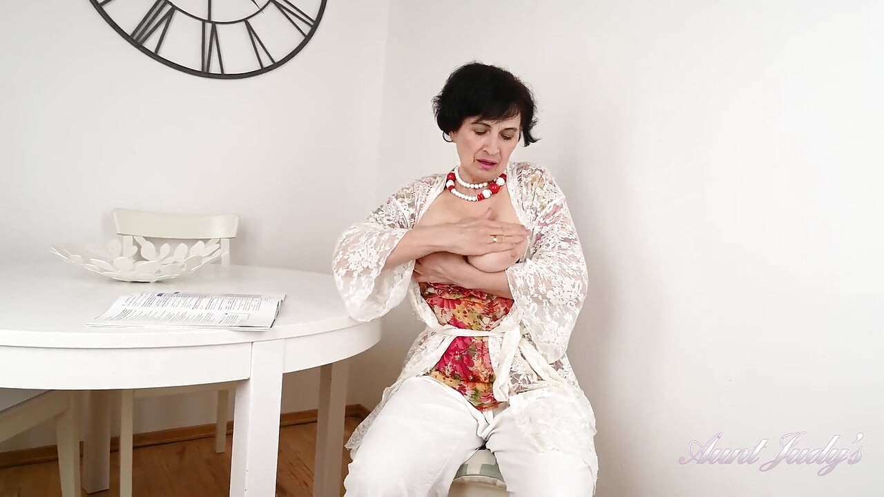 Auntjudys - 63yo Horny Mature Hairy GILF Minia Masturbates in the Kitchen