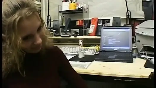 Curly haired blonde gets her hairy pussy fingered