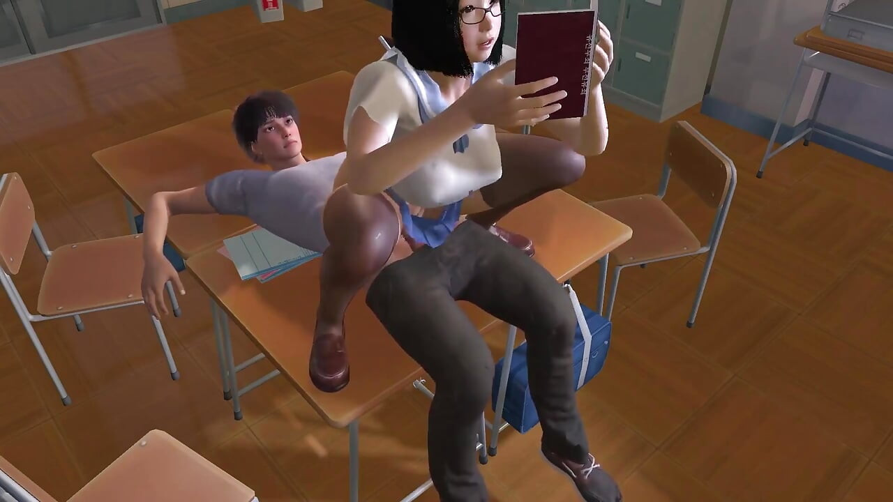 Chica asiática estudiando encima de su amiga: 3d hentai