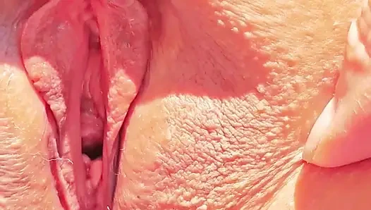 Horny mature shows super close up wide open cunt spread.