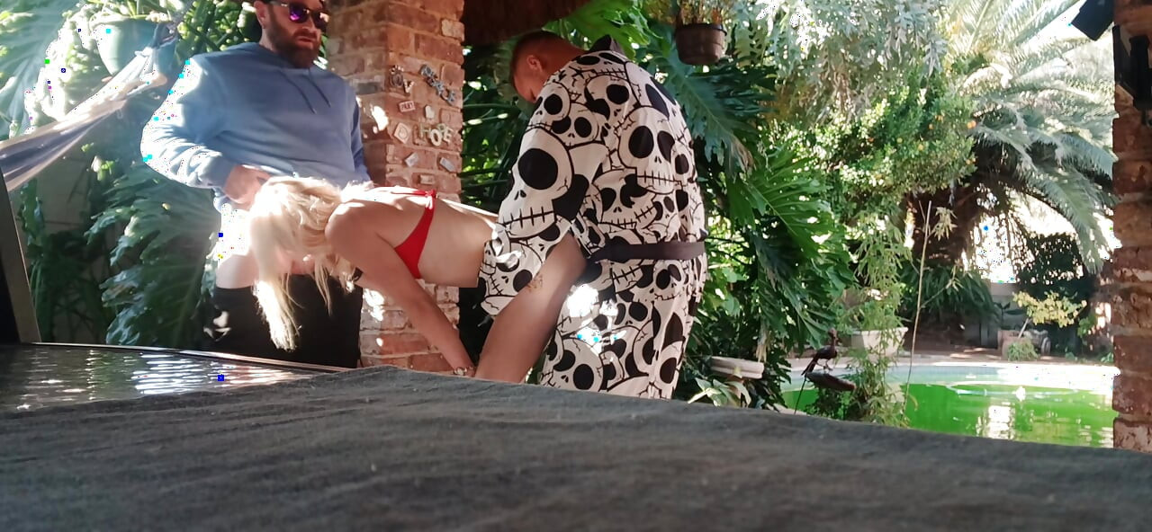 Having Fun in the Garden Blond Suking Cock