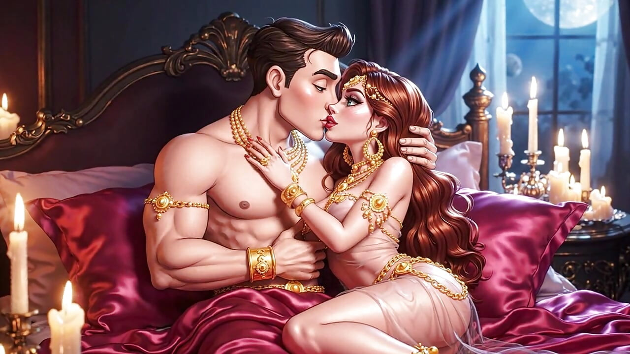 Erotska fantazijska romansa - zlatni jewelry par duboko se ljubi i igra sa krevetom