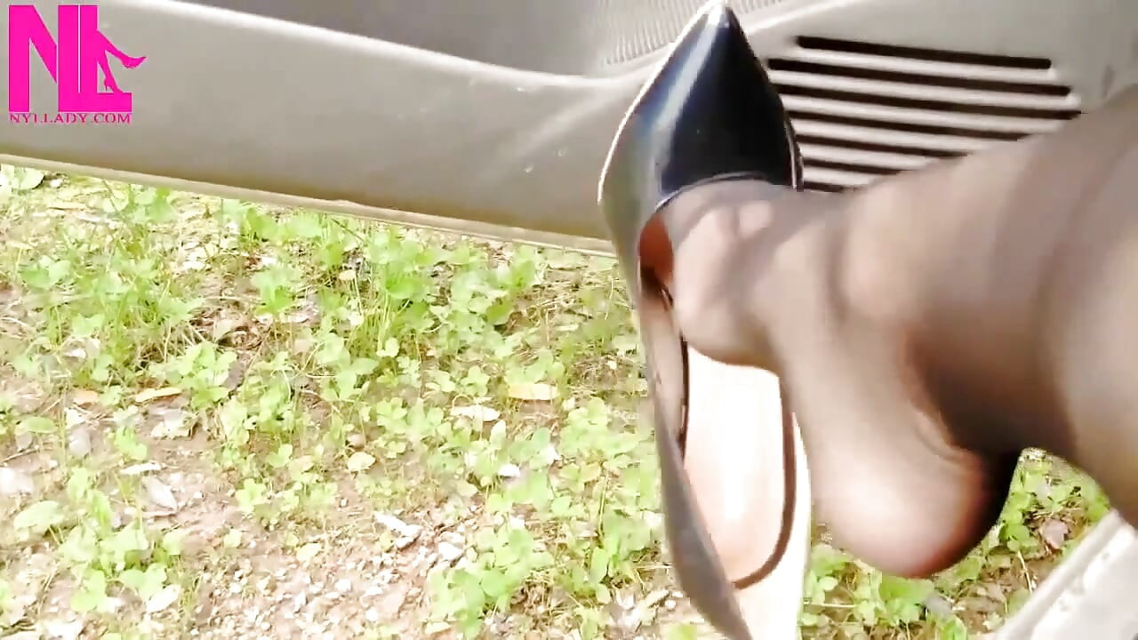 Sexy Shoeplay in Buffalo Blue Pattent Pumps