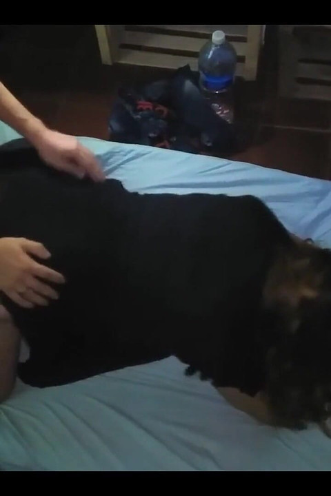 Guy in Red Shirt Fucks Girl in Black Dress Doggystyle