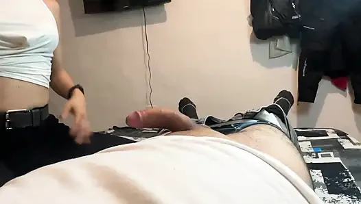 Young Friend with Big Tits and Perfect Ass Gives Blowjob and Fucks in Bed Until She Gets Creampie