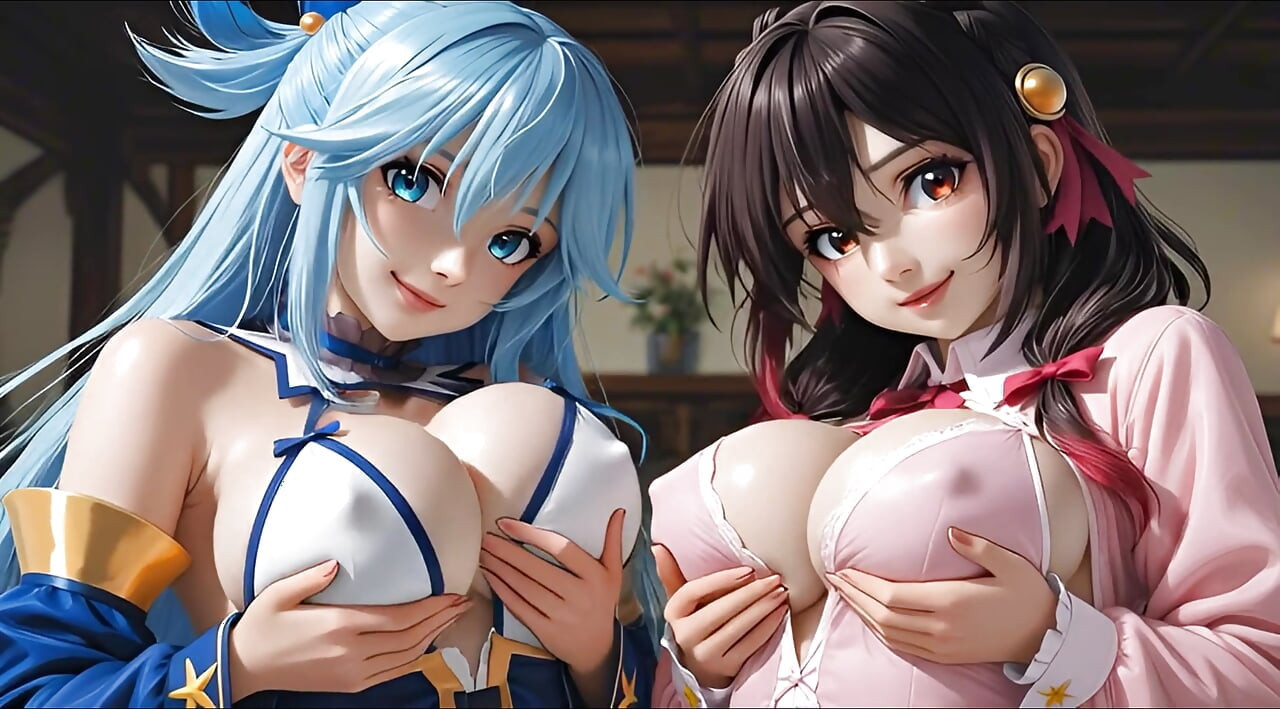 SFW アクアとユンユン この都がめばのソフトショーで触れてキスするレズビアン