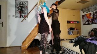 Goth dominatrix feminizes her cd sissy slave with women’s clothes pt2