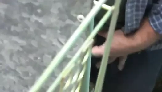 Str8 worker jerk for her pussy below the balcony 2