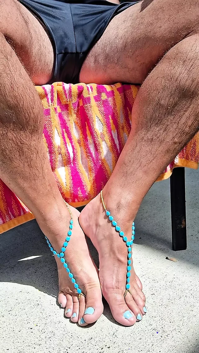 Sitting outside in the sun showing off my barefoot sandals and toes