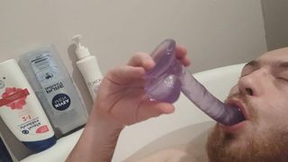 Submissive Sucking dildo first time deepthroat