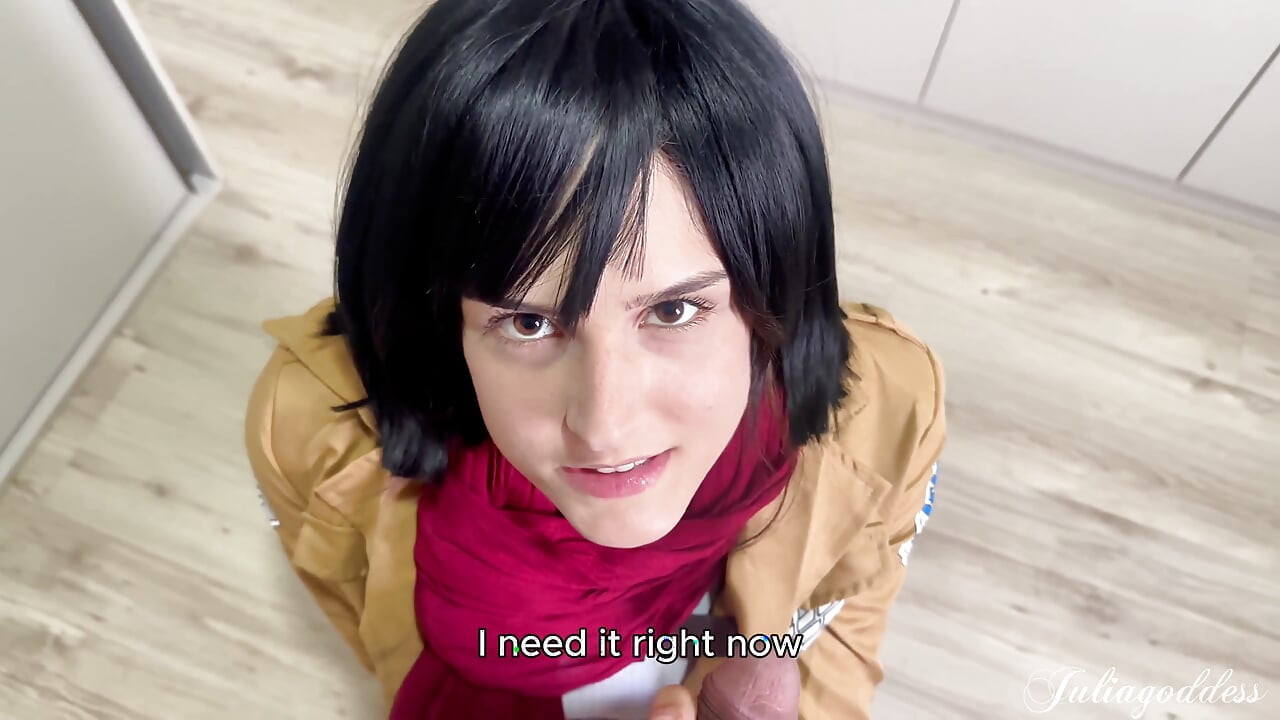 Mikasa Cosplay pušenje - Prljavi razgovor i sperma na jezik