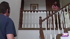 A skinny small tits Latina girl Avy Lee Roth dipped on the stairs