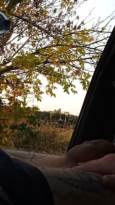 my wife jerks off my dick in the car in nature | Clip 1