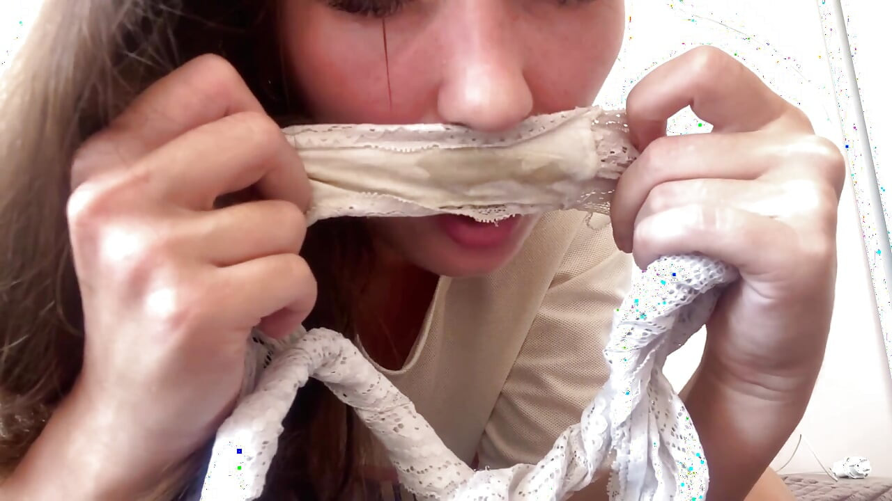 A Hairy Girl Sniffs Her Dirty Panties, and It Turns Her on.