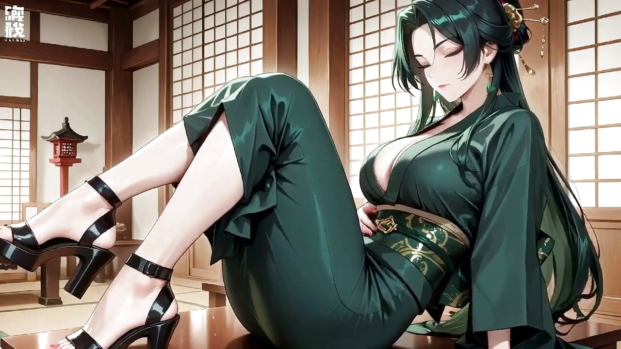 Kimono màu xanh lá cây sâu! Đi dạo trong đền riêng, tai nạn khe hốc cao!