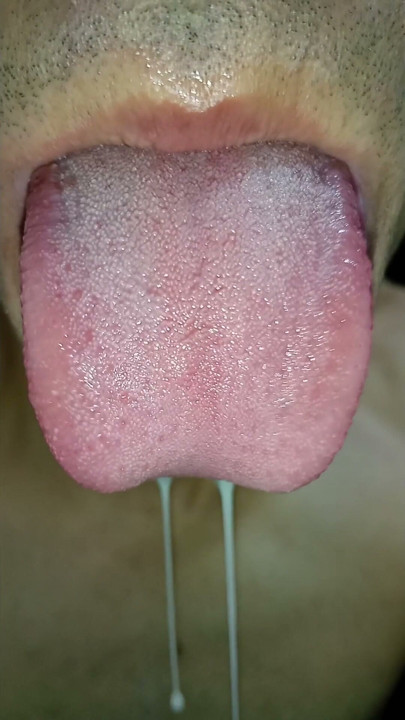 mouth milk, long tongue, sloopy, hard, kiss, tongue, playing with your cum, submissive, throat, | Clip 3