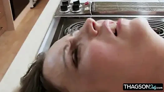 Horny Brunette Masturbates with Dildo in the Kitchen