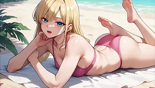 Blonde Bimbo at the Beach Anime AI